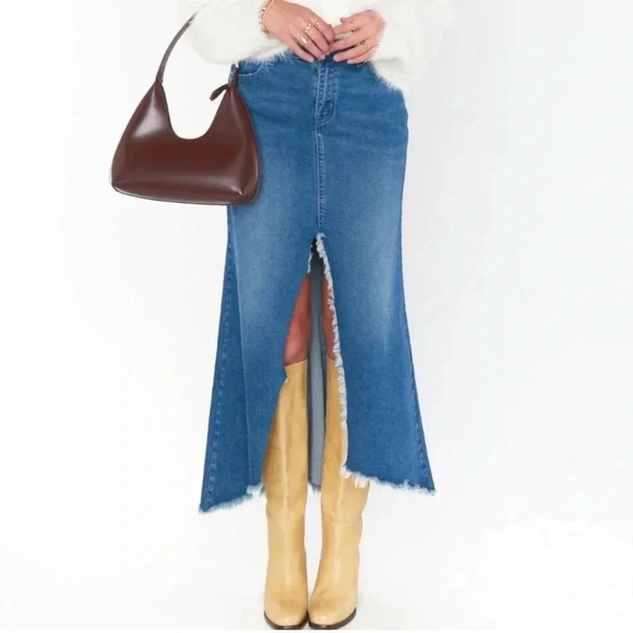 NWT Show Me your Mumu Reba Denim Maxi Skirt size 27 - Picture 1 of 16